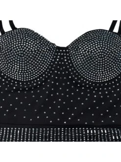 See Through Hot Drilling Sleeveless Mini Dress -Women's Clothing Shop P 20231127174434472 899