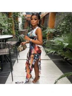 Ruffle Colorblock Sleeveless Maxi Dress -Women's Clothing Shop P 20231128145115296 337