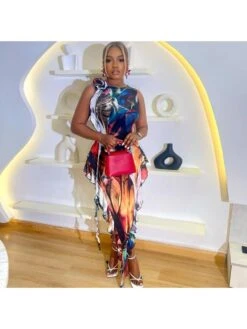 Ruffle Colorblock Sleeveless Maxi Dress -Women's Clothing Shop P 20231128145117882 572