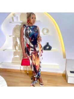 Ruffle Colorblock Sleeveless Maxi Dress -Women's Clothing Shop P 20231128145120399 495