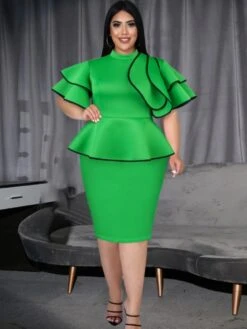 Christmas Ruffle Patchwork Stand Collar Dress