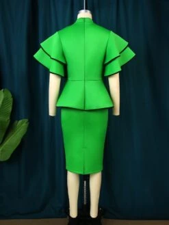 Christmas Ruffle Patchwork Stand Collar Dress -Women's Clothing Shop P 20231201165930013 612