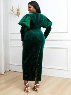 Christmas Patchwork Hollow Out Puff Sleeve Dress -Women's Clothing Shop P 20231201175820998 205