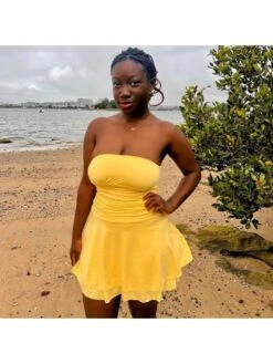 Solid Strapless High Rise Mini Dress