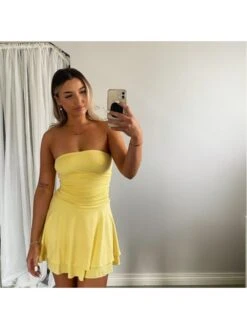 Solid Strapless High Rise Mini Dress -Women's Clothing Shop P 20231204143132586 379