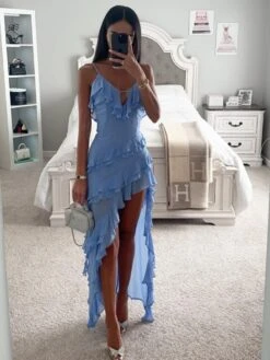 Irregular Spaghetti Straps Low-cut Dress