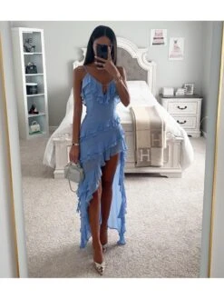 Irregular Spaghetti Straps Low-cut Dress -Women's Clothing Shop P 20231204164126755 239