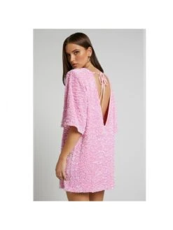 Tie-wrap Backless Sequin Patchwork T-Shirt Dress -Women's Clothing Shop P 20231204204421950 111