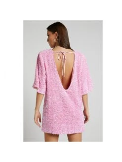 Tie-wrap Backless Sequin Patchwork T-Shirt Dress -Women's Clothing Shop P 20231204204424443 598