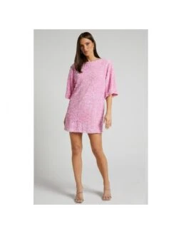 Tie-wrap Backless Sequin Patchwork T-Shirt Dress -Women's Clothing Shop P 20231204204426956 338