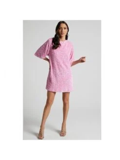 Tie-wrap Backless Sequin Patchwork T-Shirt Dress -Women's Clothing Shop P 20231204204429313 438