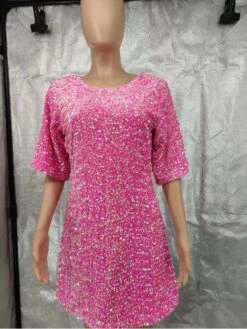 Tie-wrap Backless Sequin Patchwork T-Shirt Dress -Women's Clothing Shop P 20231204204431802 405