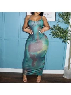 Spaghetti Straps Sleeveless Bodycon Maxi Dress -Women's Clothing Shop P 20231205115317631 298