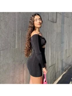 Round Neck Off Shoulder High Rise Dress -Women's Clothing Shop P 20231205131226122 104