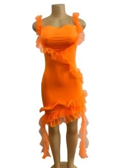 Ribbons Ruffle One Shoulder Mini Dress -Women's Clothing Shop P 20231205192122791 615