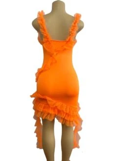 Ribbons Ruffle One Shoulder Mini Dress -Women's Clothing Shop P 20231205192125284 606