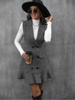 Ruffle Plaid Patchwork Tweed Cardigan Dress -Women's Clothing Shop P 20231208140128624 638
