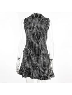 Ruffle Plaid Patchwork Tweed Cardigan Dress -Women's Clothing Shop P 20231208140134941 616
