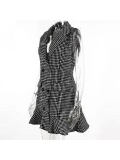 Ruffle Plaid Patchwork Tweed Cardigan Dress -Women's Clothing Shop P 20231208140137643 236