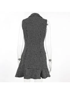 Ruffle Plaid Patchwork Tweed Cardigan Dress -Women's Clothing Shop P 20231208140140339 902