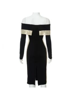 Sequin Patchwork Off Shoulder Fitted Midi Dress -Women's Clothing Shop P 20231208212131395 718