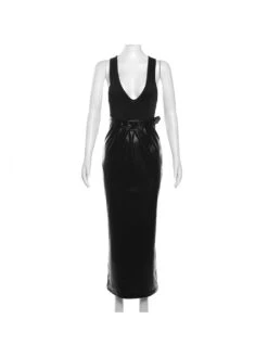 Patchwork Plunging Neckline Bodycon Maxi Dress -Women's Clothing Shop P 20231211121328856 331