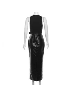 Patchwork Plunging Neckline Bodycon Maxi Dress -Women's Clothing Shop P 20231211121333788 728