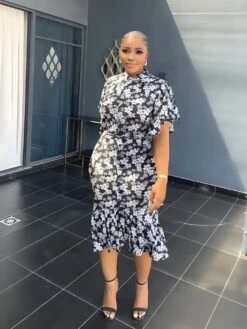 Ruffle Short Sleeve Midi Dress -Women's Clothing Shop P 20231211163123649 413