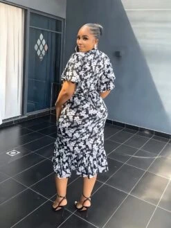 Ruffle Short Sleeve Midi Dress -Women's Clothing Shop P 20231211163126885 354