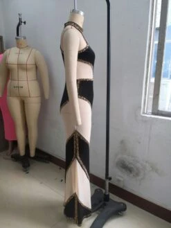 Embellished See Through Cut Outs Halter Maxi Dress -Women's Clothing Shop P 20231212122628122 785