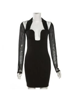 Patchwork Halter Neck Bodycon Short Dress -Women's Clothing Shop P 20231214103530741 720