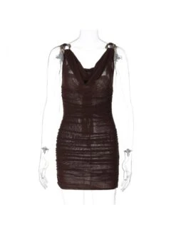 Tie-wrap Ruched Mid-rise Mini Dress -Women's Clothing Shop P 20231214173712300 146