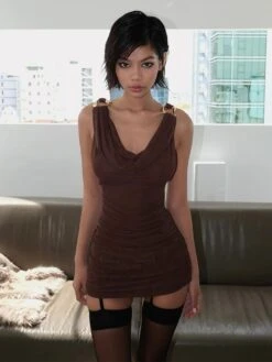 Tie-wrap Ruched Mid-rise Mini Dress