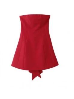 Solid Color Bow Strapless Slim Mini Dress -Women's Clothing Shop P 20231219104257183 751