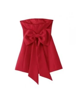 Solid Color Bow Strapless Slim Mini Dress -Women's Clothing Shop P 20231219104259651 278