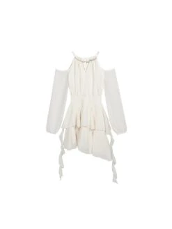 Patchwork Lace Up Lantern Sleeve A-line Dress -Women's Clothing Shop P 20231222121558607 348