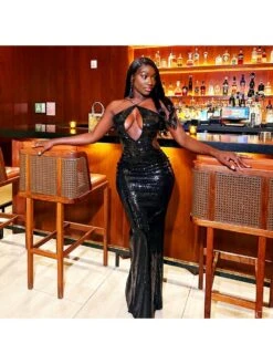 Halter Black Backless Bodycon New Years Eve Dress