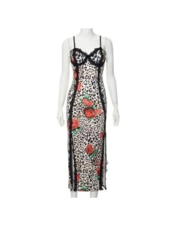 Leopard Floral Printed Sleeveless Maxi Dress -Women's Clothing Shop P 20231226181616561 481