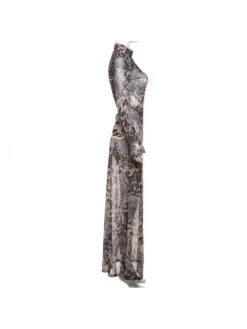 See Through Floral Printed Highneck Maxi Dress -Women's Clothing Shop P 20231226203003000 957