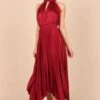 Solid Color Halter Pleated Irregular Mid-rise Dress -Women's Clothing Shop P 20231227140548731 844