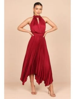 Solid Color Halter Pleated Irregular Mid-rise Dress -Women's Clothing Shop P 20231227140553650 504
