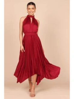 Solid Color Halter Pleated Irregular Mid-rise Dress -Women's Clothing Shop P 20231227140556134 998