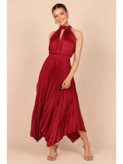 Solid Color Halter Pleated Irregular Mid-rise Dress -Women's Clothing Shop P 20231227140603421 664