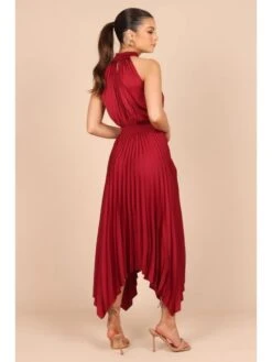 Solid Color Halter Pleated Irregular Mid-rise Dress -Women's Clothing Shop P 20231227140605924 655