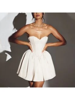 Tie-wrap Fishbone Strapless A-line Dress -Women's Clothing Shop P 20240103185251919 438