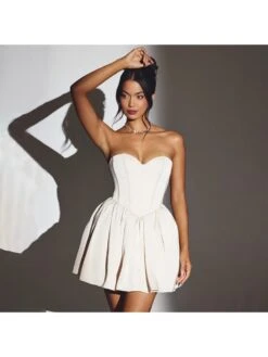 Tie-wrap Fishbone Strapless A-line Dress -Women's Clothing Shop P 20240103185254450 597