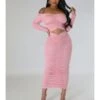 Ruched Off Shoulder Cutout Bodycon Maxi Dress