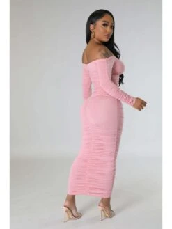 Ruched Off Shoulder Cutout Bodycon Maxi Dress -Women's Clothing Shop P 20240104202755035 426