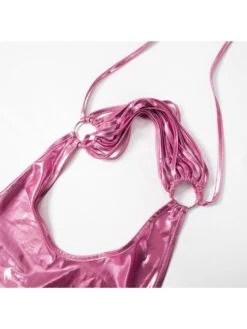 Metallic Hollow Out Halter Backless Mini Dress -Women's Clothing Shop P 20240105145325605 151