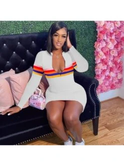 Colorblock Zipper Patchwork Mini Dress -Women's Clothing Shop P 20240108150036247 648